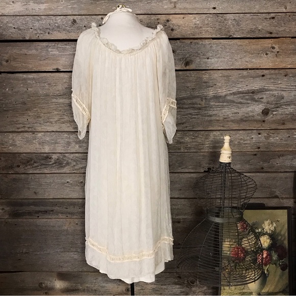 Bella Umbra White on White Print Silk Dress Size L - Picture 2 of 16